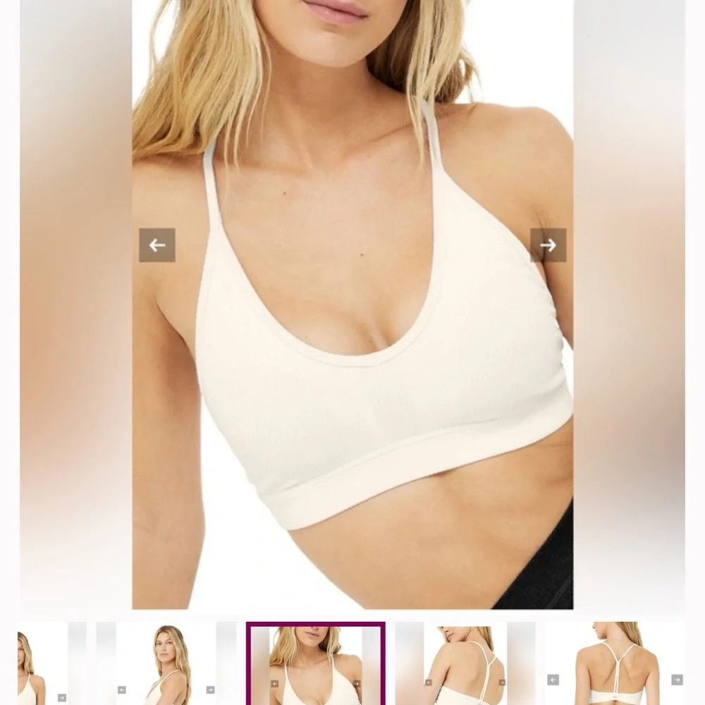 ALO Yoga White Ribbed Racerback Sports Bra